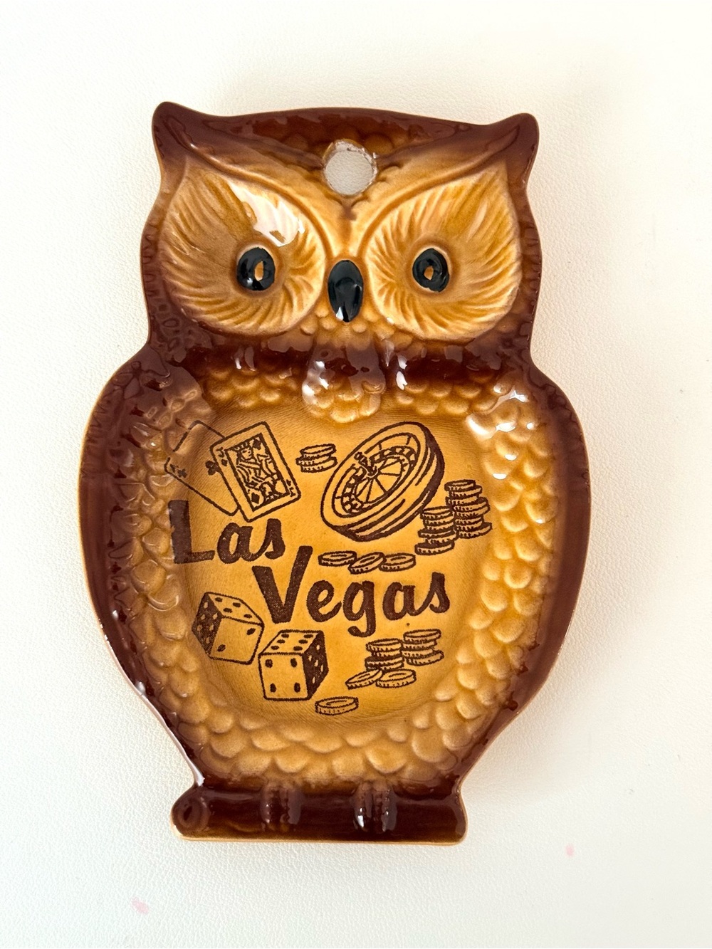 Vintage Las Vegas Owl Spoon Rest Wall Hanging Japan Ceramic Retro MCM Kitsch